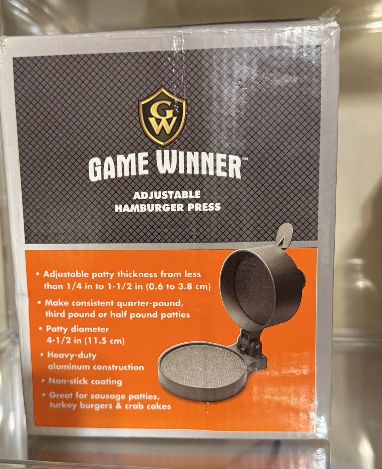 GAME WINNER ADJUSTABLE HAMBURGER PRESS NIB Open Box Never Used gallery