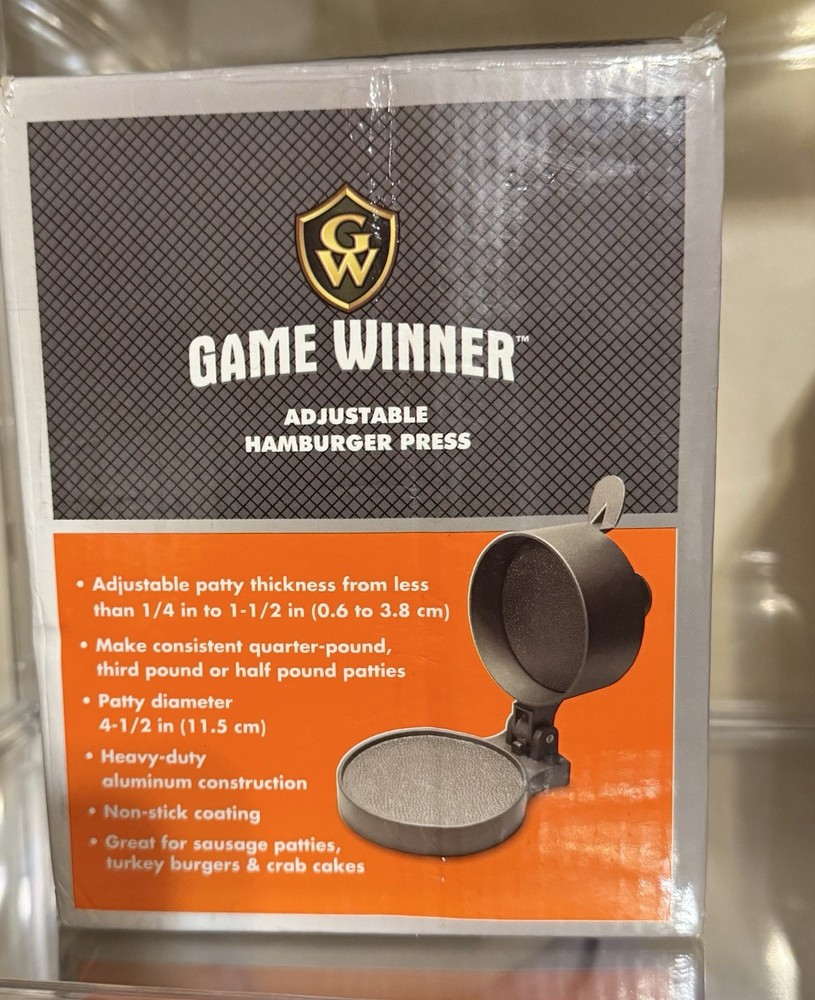 GAME WINNER ADJUSTABLE HAMBURGER PRESS NIB Open Box Never Used