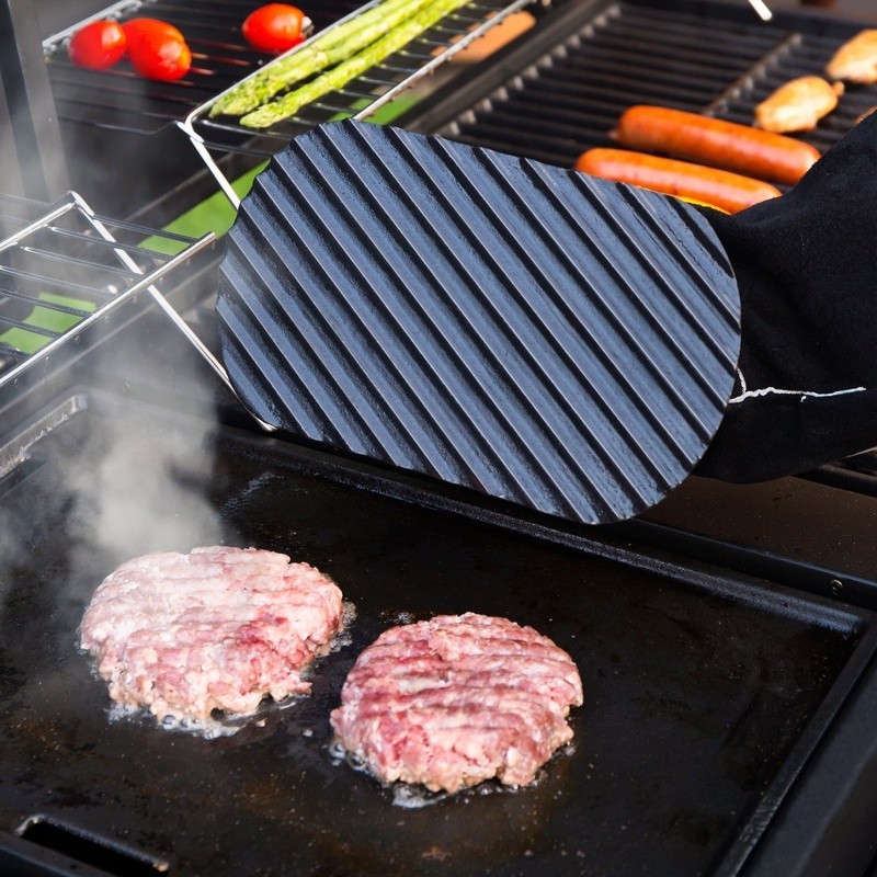 Cast Iron Griddle Press Heavy Duty BBQ Grill Weight Seared Lines Grease Remover gallery