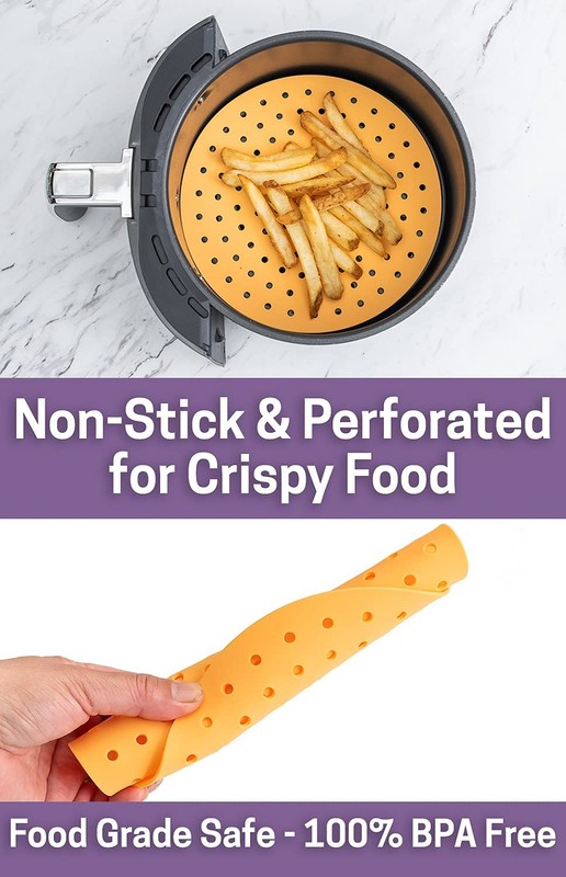 Air Fryer Silicone Liners, Non-Stick, Easy Clean, 8-inch Round, FUZZY PEACH gallery