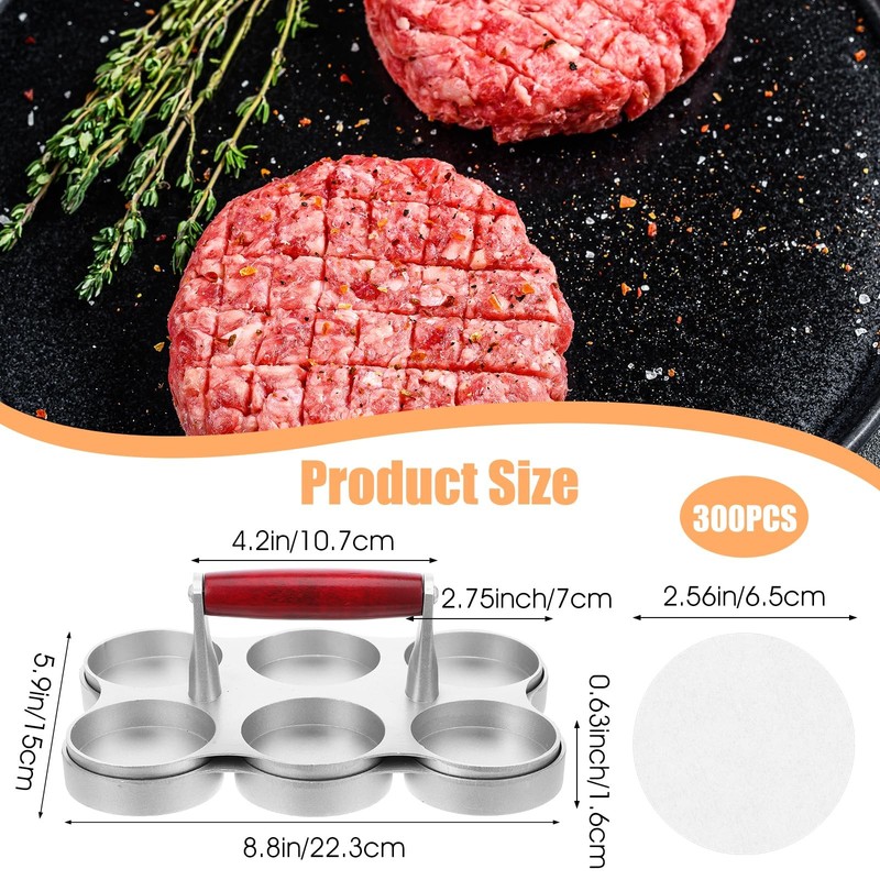 Mini Burger Press Sausage Patty Press with 300 Patty Papers Six 2.75-Inch Mol... gallery