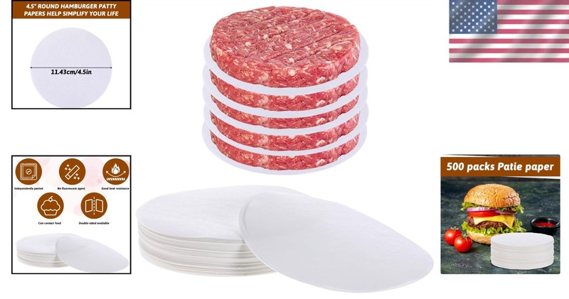 Round Hamburger Patty Papers 4.5 Inch Non-Stick Sheets for Baking and Freezing gallery