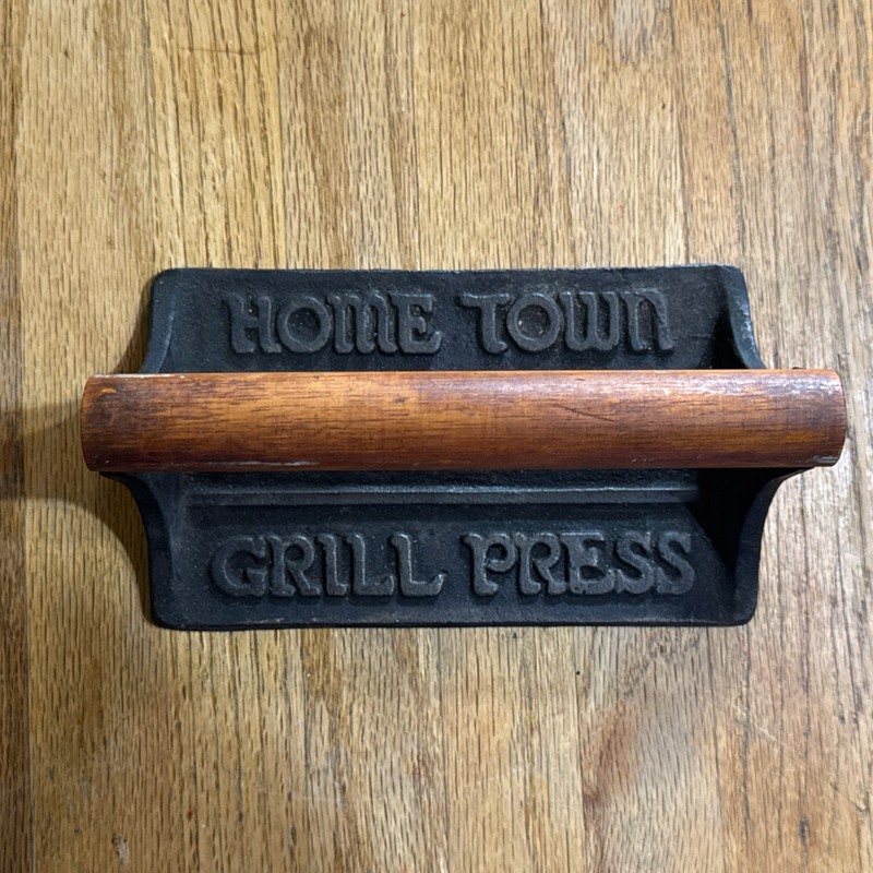 Vintage Cast Iron Home Town Grill Bacon Press With Wooden Handle - Pig & Flower gallery