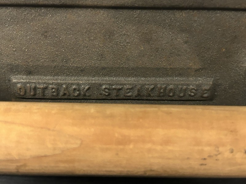 Vintage Outback Steakhouse Cast Iron Burger Press Wood Handle Grill Heavy Rare gallery