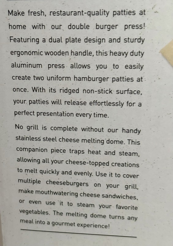 Burger Press Double & Cheese Melting Dome by Parini Stainless Steel NEW gallery
