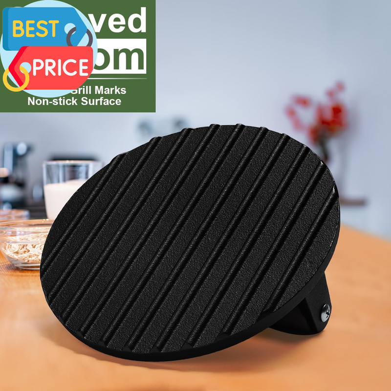 Burger Press, 7" round Heavy-Duty Cast Iron Smash Bacon Press Meat Steak with Wo gallery