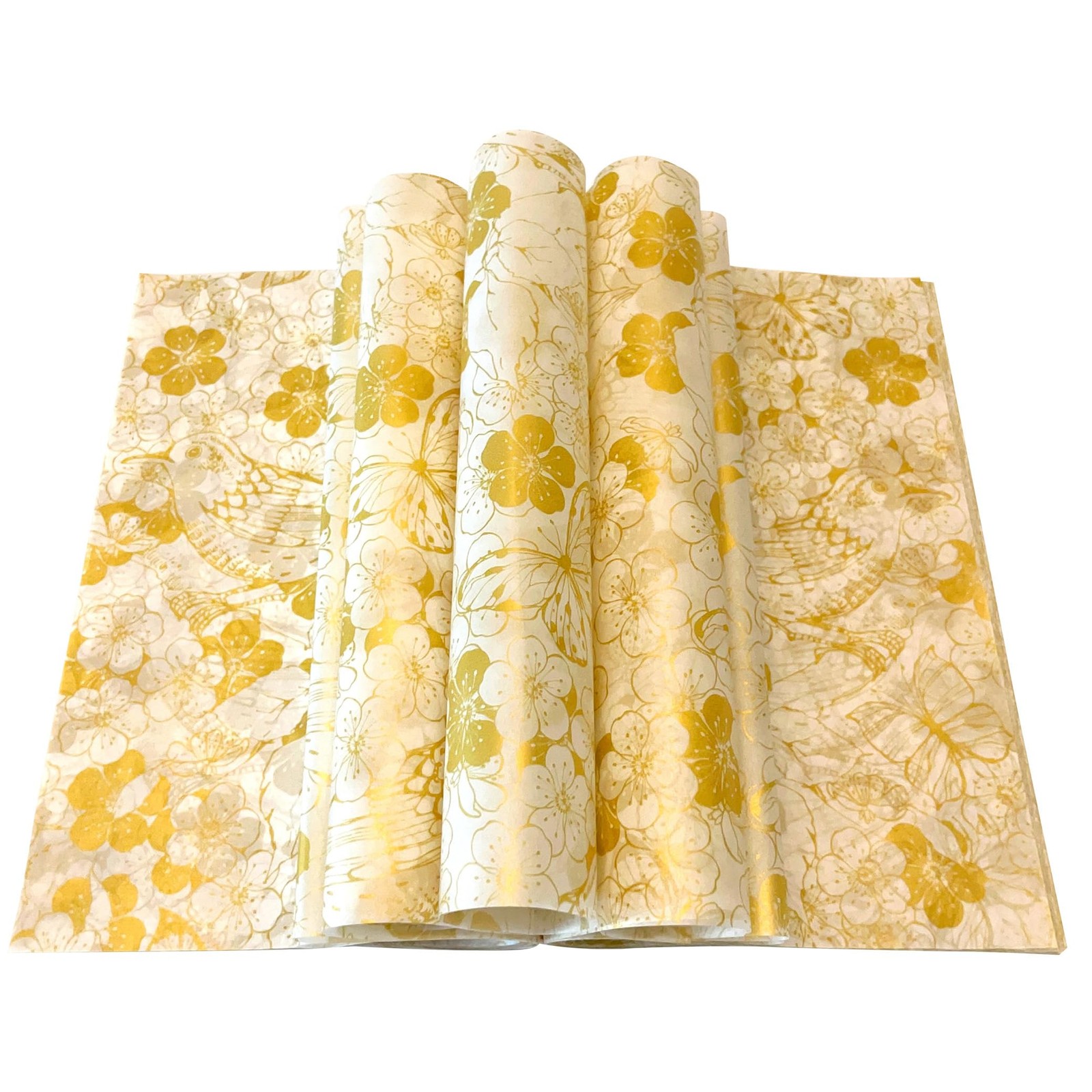 150pcs Gold and White Floral Birds Patterned Wax Paper 25*22cm, Green gallery