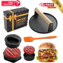 POLIGO Smash Press Kit: 4-in-1 Patty Containers, 6.7” Cast Iron Nonstick