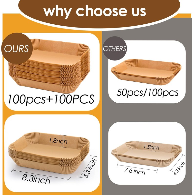 Air Fryer Liners for Bella, Rectangle Liners, 8.3×5.3 Inch, Natural gallery