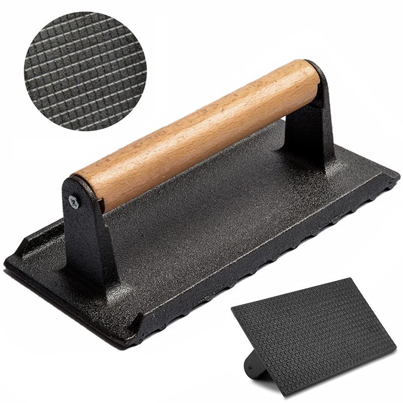Cast Iron Grill Press Bacon Hamburger for Griddle Flat Top Teppanyaki Barbecue gallery