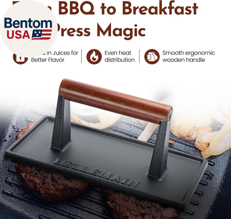 Bacon Press Rectangle | Heavy-Duty Cast Iron Grill Press for Perfectly Seared Ba gallery
