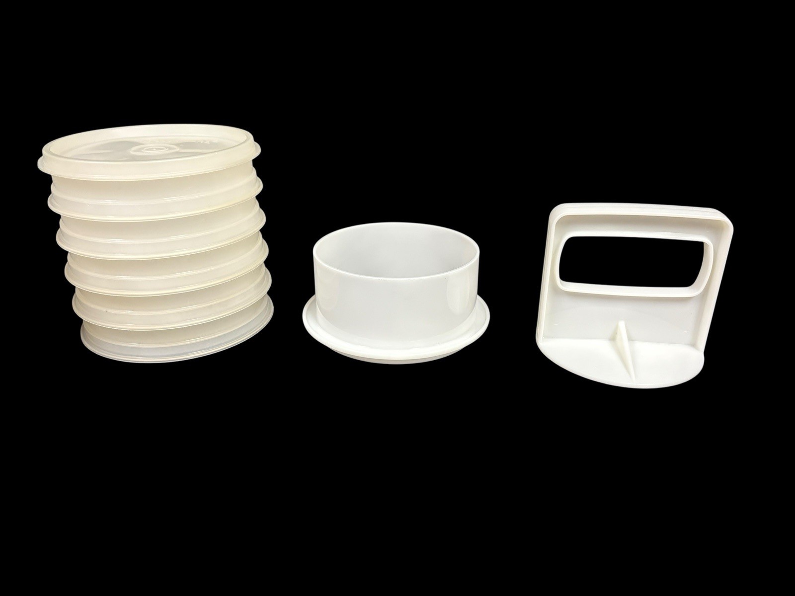 VTG TUPPERWARE HAMBURGER PRESS MAKER STORAGE SET 5 gallery