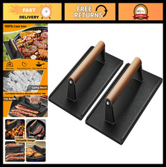 Heavy Duty Cast Iron Grill Press Set – 2PCS, Perfect for Bacon, Burgers, Paninis