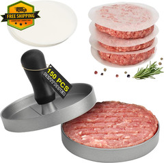 Burger Press With 150 Patty Papers Non Stick Aluminum Hamburger Maker BBQ Tool
