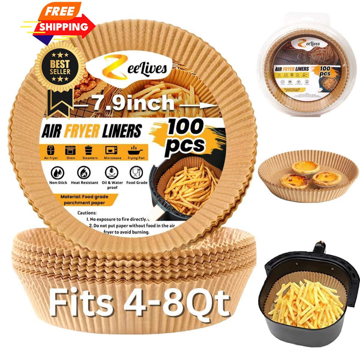 Gourmia Air Fryer Liners 100 Pcs 7.9" (Round), 100 (Round) gallery