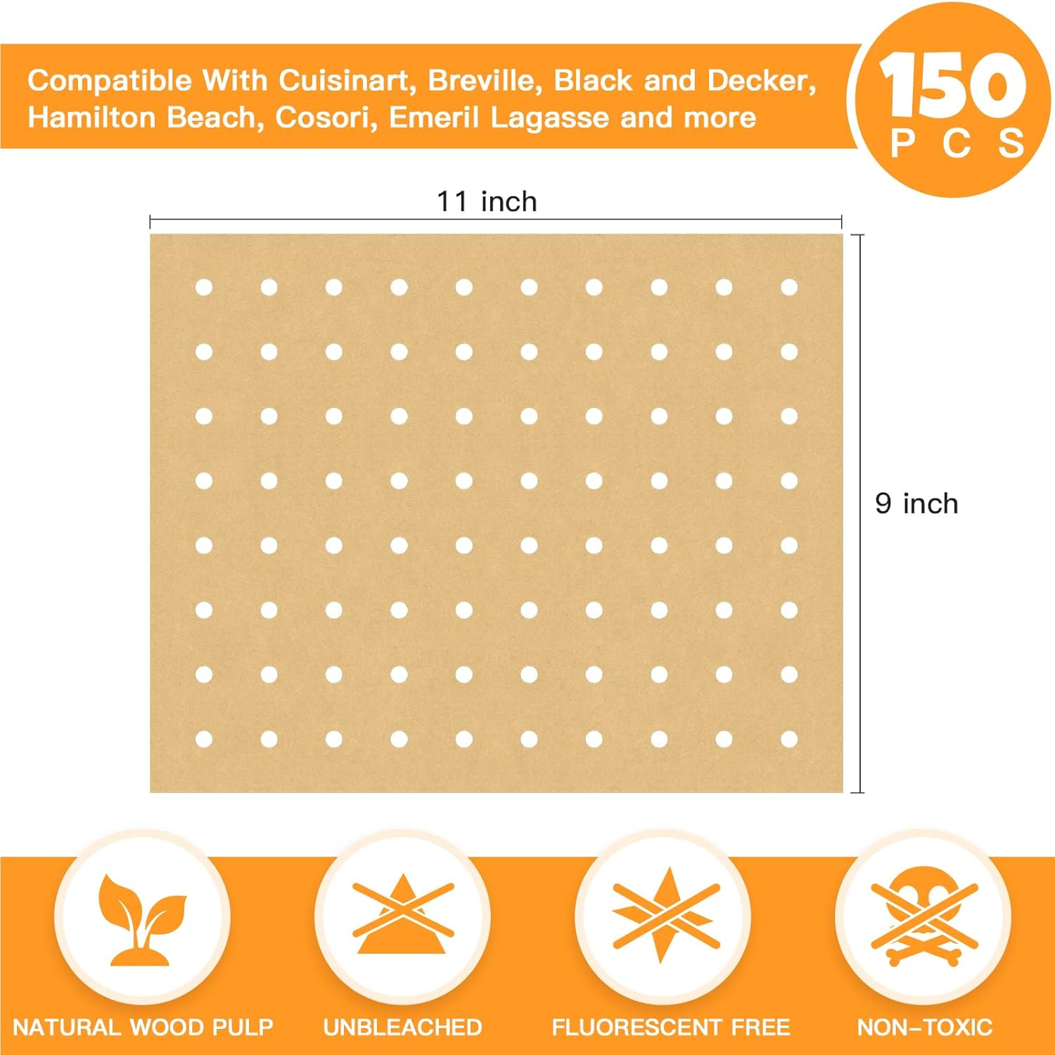 Air Fryer Disposable Parchment Paper Liners: 150pcs 9x11inch, Unbleached gallery