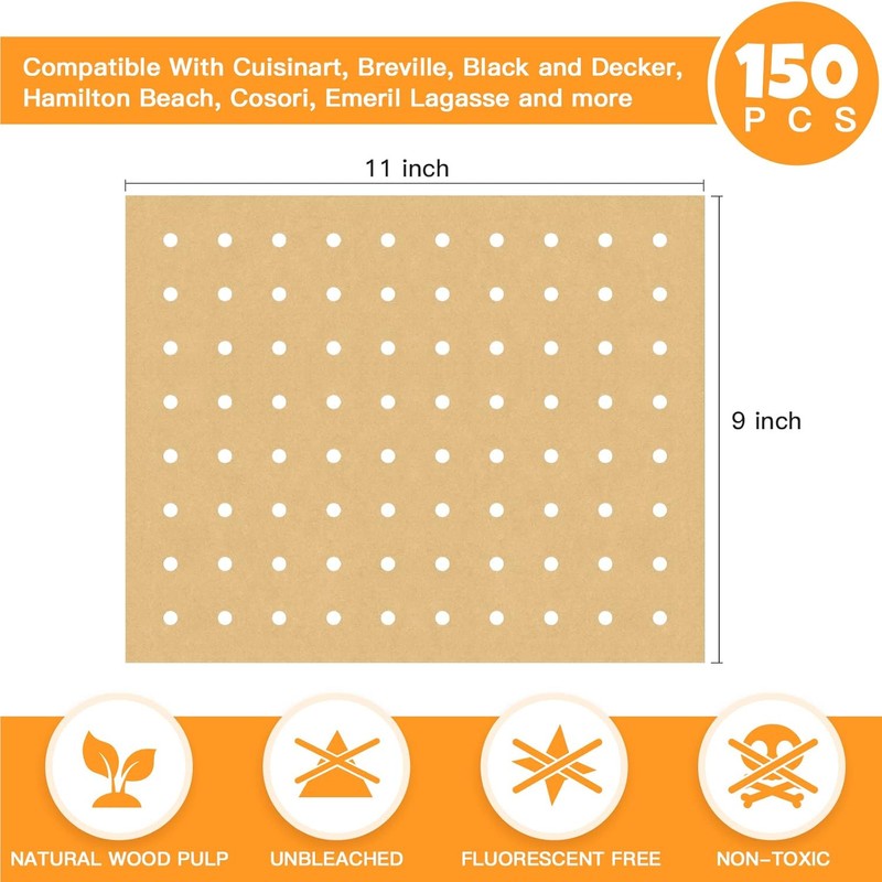 Air Fryer Disposable Parchment Paper Liners: 150pcs 9x11inch, Unbleached gallery