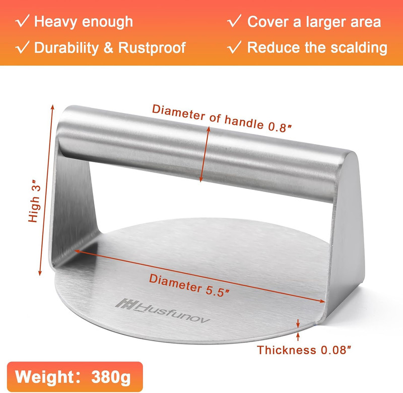 Stainless Steel Burger Press, 5.5 Inch round Smasher,Non-Stick Smooth Hamburger gallery