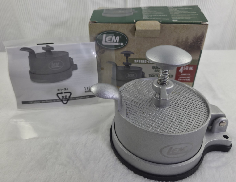 LEM Model# 1261 Spring Loaded Burger Press 4 5/8" Aluminum Patty Maker w/ Box
