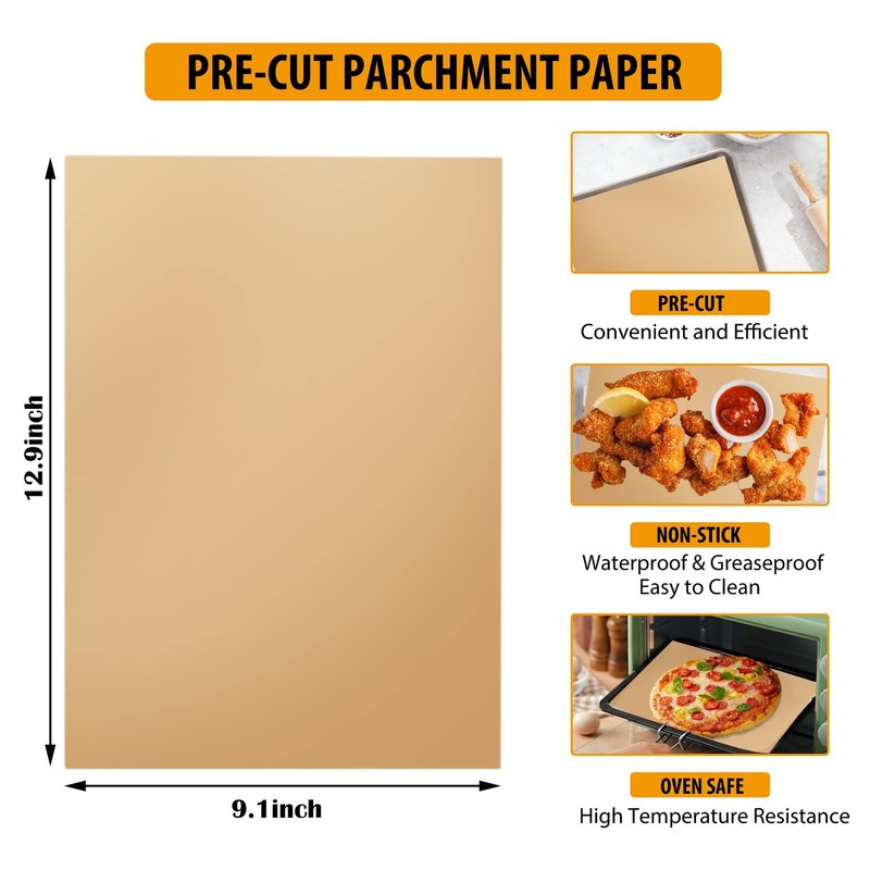 200 Pcs Parchment Paper Sheets 9 x 13 Inches, Precut 9"x13", Unbleached gallery