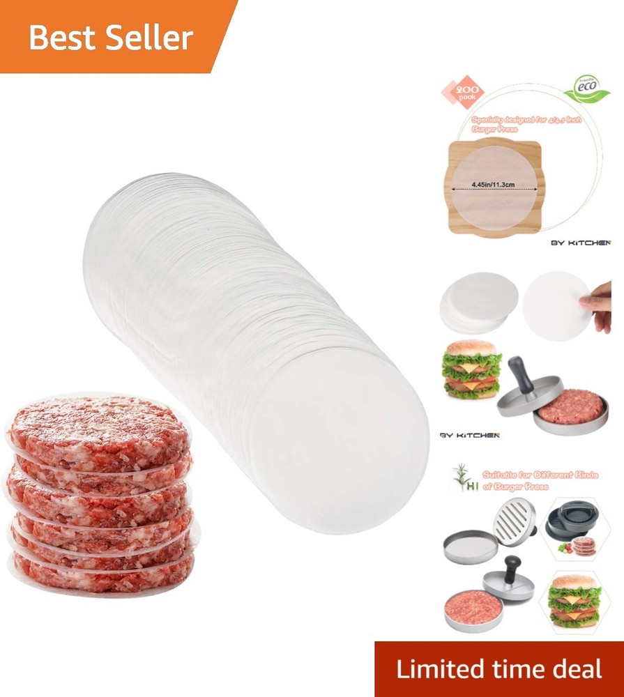 200 Nonstick 4.5-Inch Burger Patty Paper Rounds for Easy Cooking & Storage