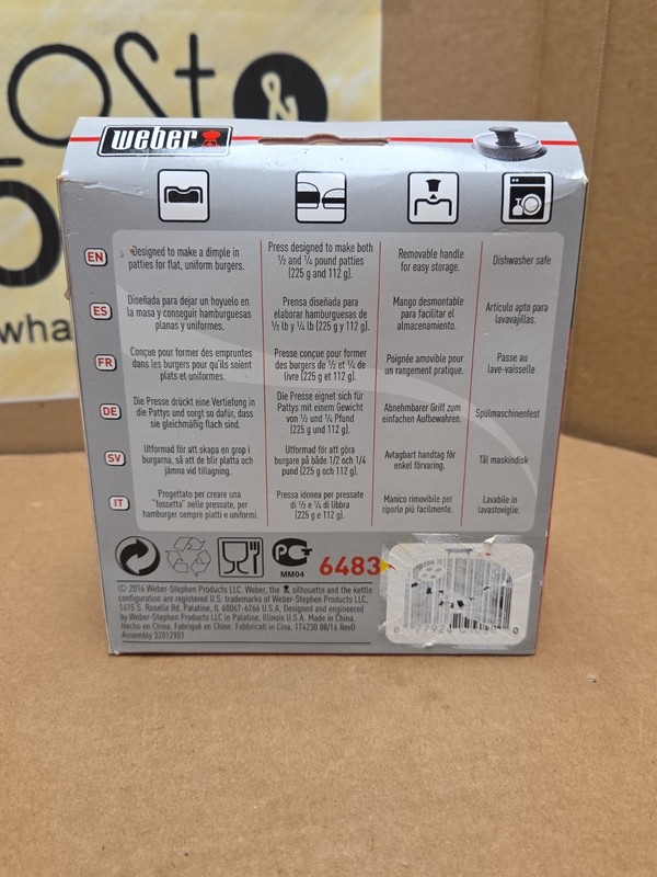 Weber 6483 Original Burger Press 1/4 1/2 lb Patties BBQ Grill Tool Sealed gallery