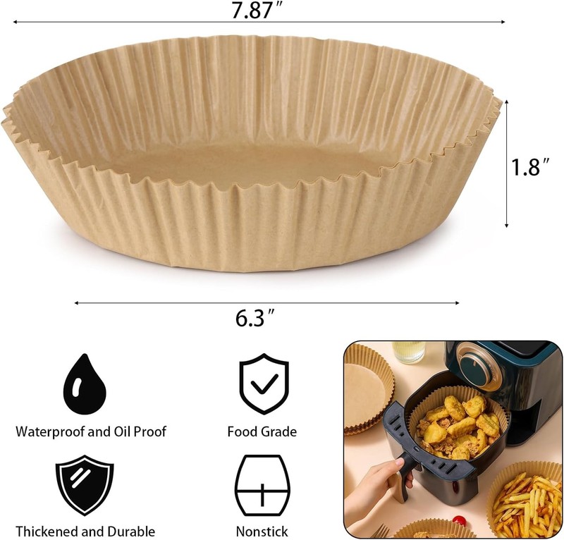 200Pcs Air Fryer Disposable Paper Liner, Round 6.3"Round, Wood color gallery
