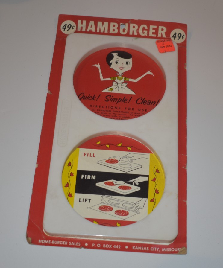 Vintage Home Burger Hamburger Pattie Maker New Old Stock Retro Kansas City Rare gallery