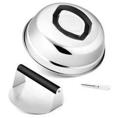 9In Melting Dome & 7In Burger Press, Round Basting Steam Cover with Stainless…