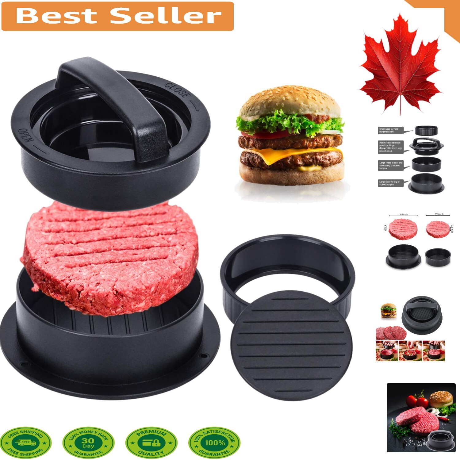 Non-Stick 3-in-1 Burger Press & Patty Maker with 100 Non-Stick Papers Included gallery