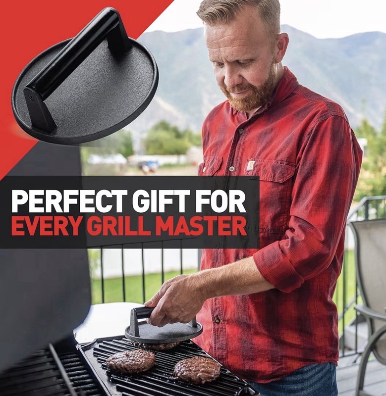 Smash Burger Press Kit– 7''Flat Cast Iron Press & 12”Basting Cover Melting Dome gallery