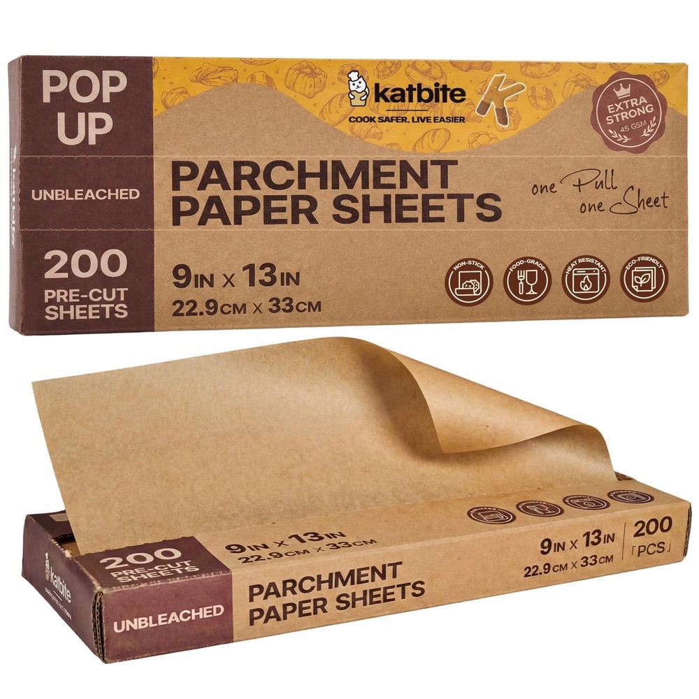 Katbite Parchment Paper Sheets Pop-Up 200 PCS, 9x13 In-200Pcs, Brown