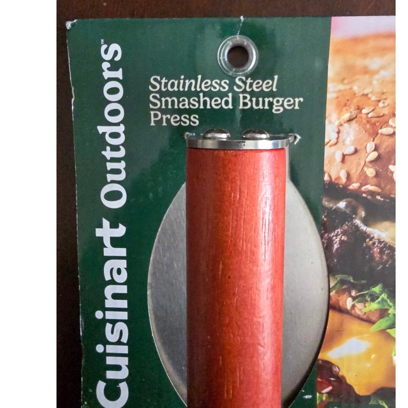 Cuisinart Outdoors Stainless Steel Smashed Burger Press 6 Inch Wood Handle NEW gallery