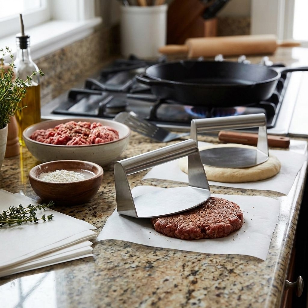 Stainless Steel Burger Press - Compact Round Patty Smasher gallery