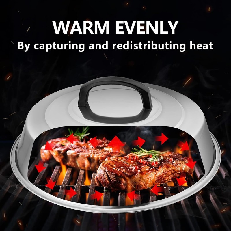 Set of 2 Cheese Melting Domes - 12-Inch Stainless Steel BBQ Steam Covers gallery