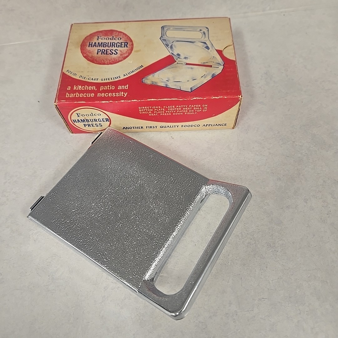 FoodCo Hamburger Press Die Cast Metal Vintage In Box Kitchen Quip gallery