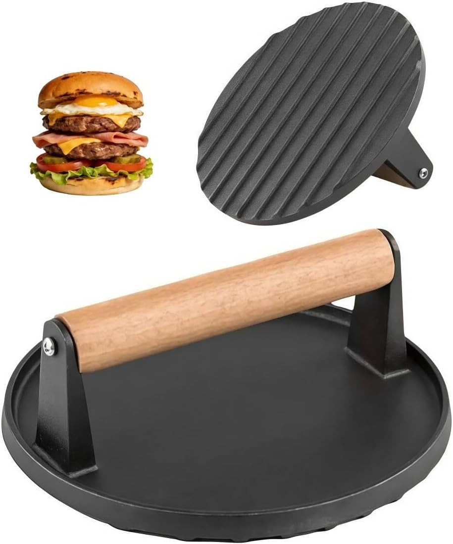 Cast Iron Grill Press 2LB 7" Round Meat Weight Smash Burger Bacon Press gallery