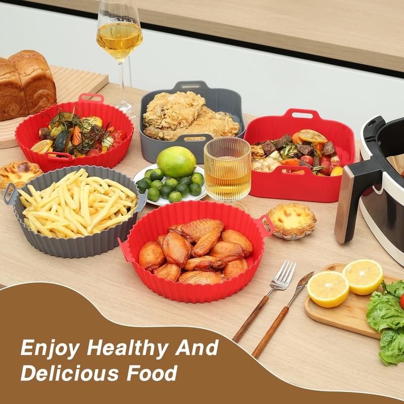 PEETOGER 2Pcs Air Fryer Silicone Liners, Pot 7.5inch-2pcs, Silicone-Square gallery