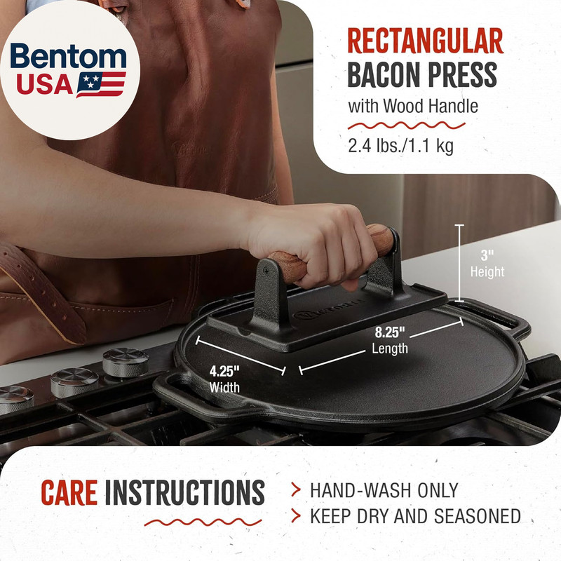 Cast Iron Panini Press, Burger Press, Bacon Press, Grill Press, Seasoned with 10 gallery