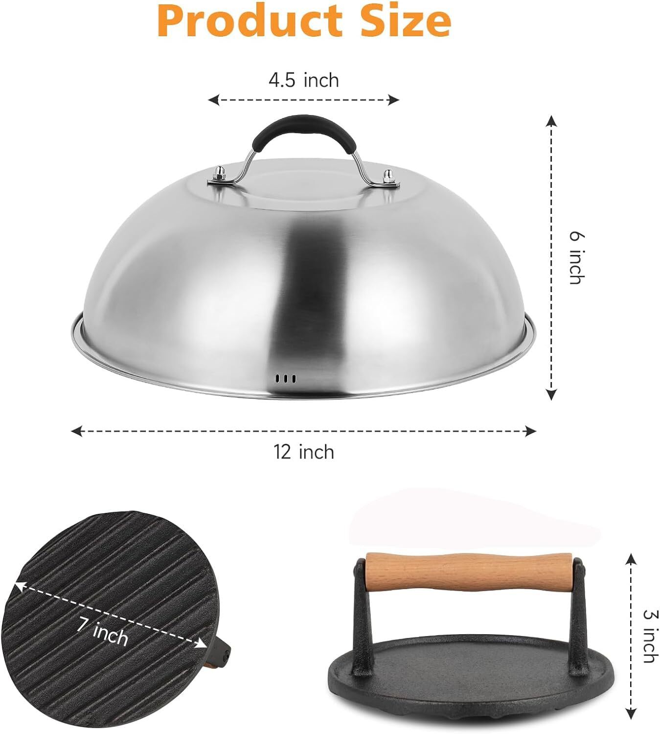 Cast Iron Griddle Press With 12inch Melting Dome For Blackstone Griddle Flat Top gallery