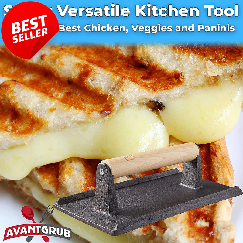 Cast Iron Grill Press 2Pk Pre Seasoned Steak Burger Weight Wood Handle BBQ - US gallery