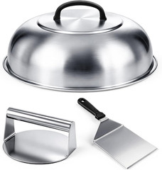3 Pcs Smash Burger Kit 12″ Cheese Melting Cover and 8.5″ Burger Press with Grill