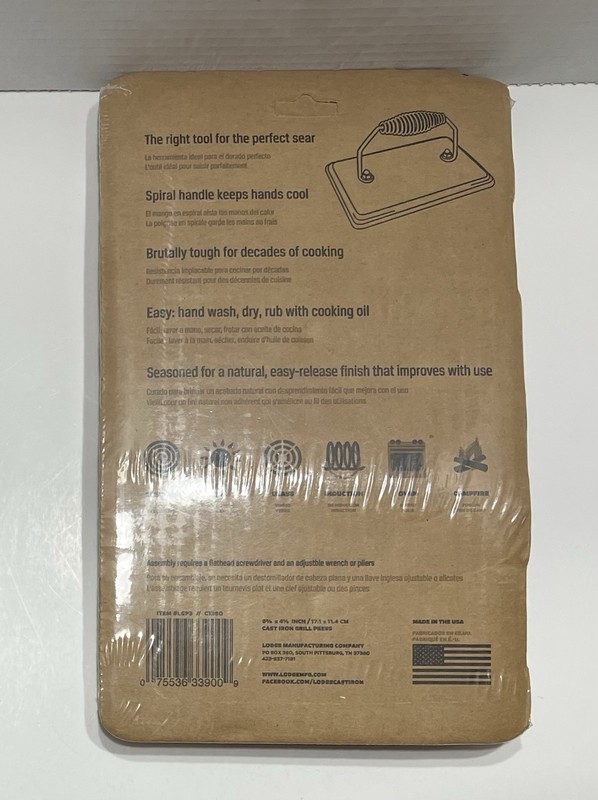 Lodge LGP3 Heavy-Duty Cast Iron Rectangle Grill Press for Burgers - 6.75"x4.5" gallery