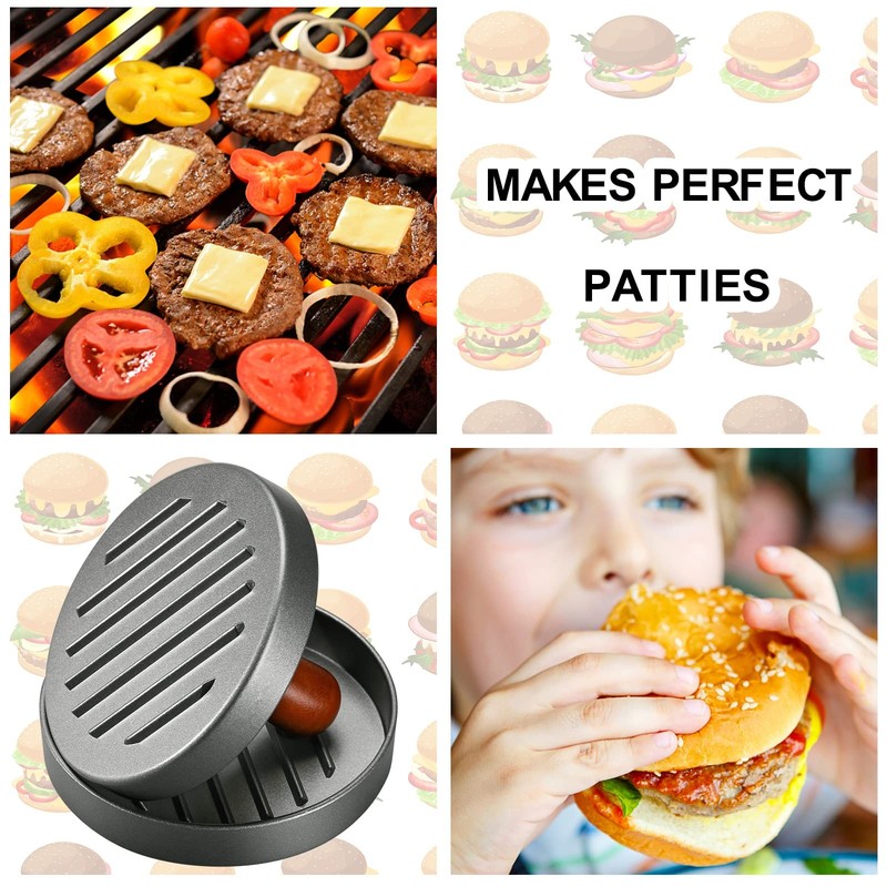 Burger Press Patty Maker Stainless Steel Hamburger Patty Press Mold Wood Hand... gallery