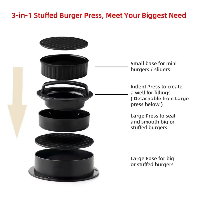Hamburger Press Patty Maker Burger Press 3 in 1 Non-Stick Meat Beef Veggie Hambu gallery