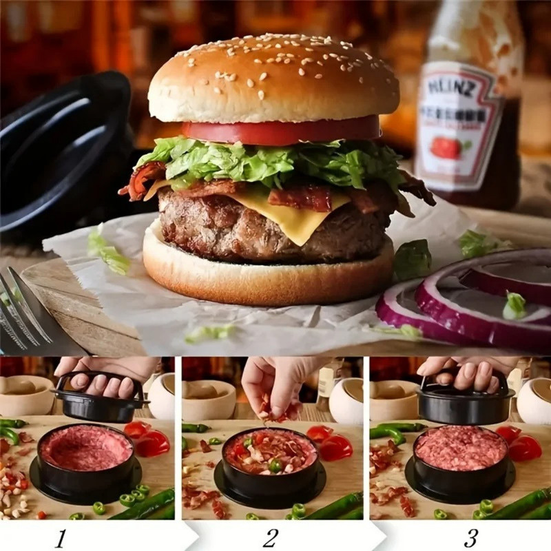 3 IN 1 Non Stick Stuffed Burger Press Hamburger Patty Molds Maker Sliders BBQ US gallery