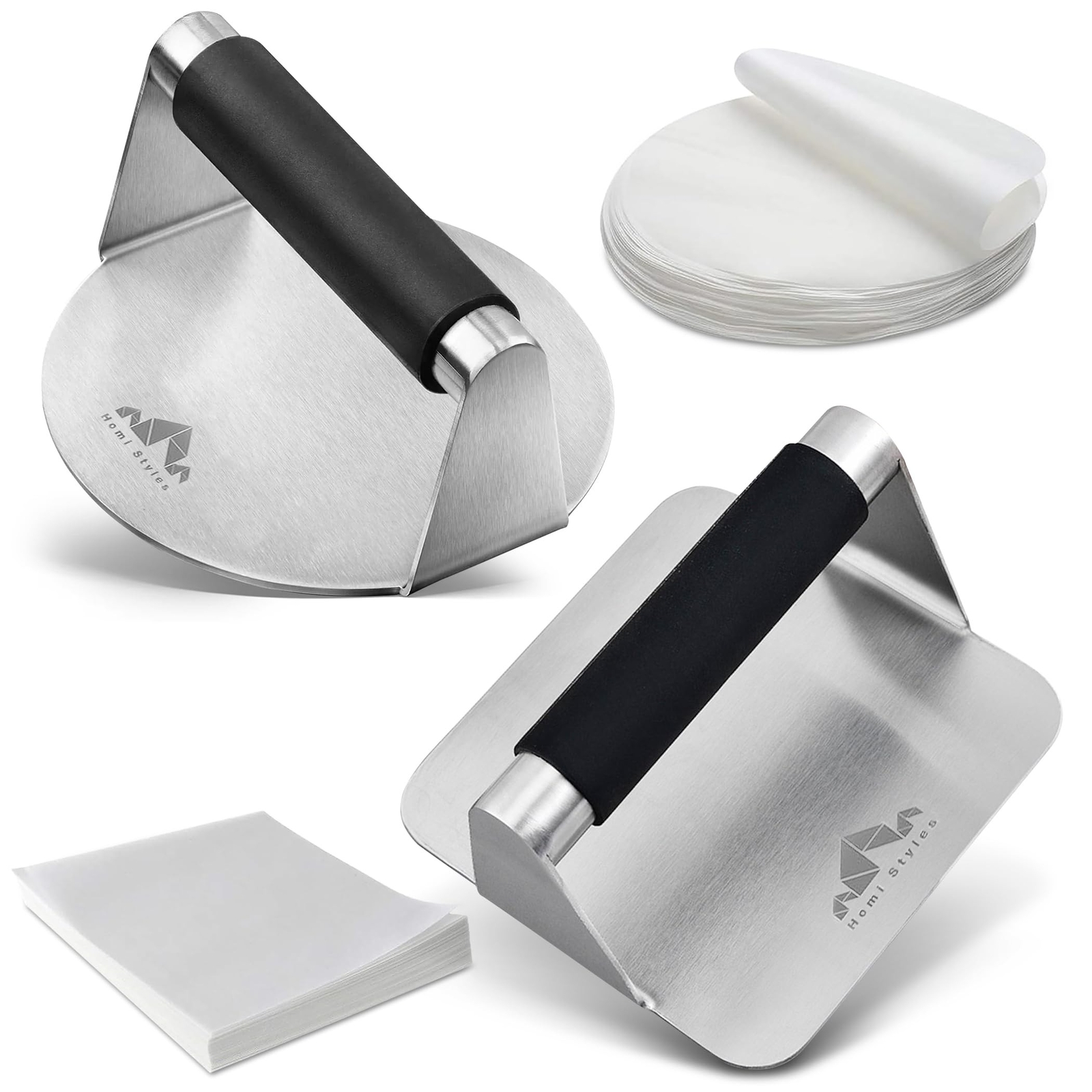 Smash Burger Press Pack of 2 – Round and Square Meat Masher with Silicone Han... gallery