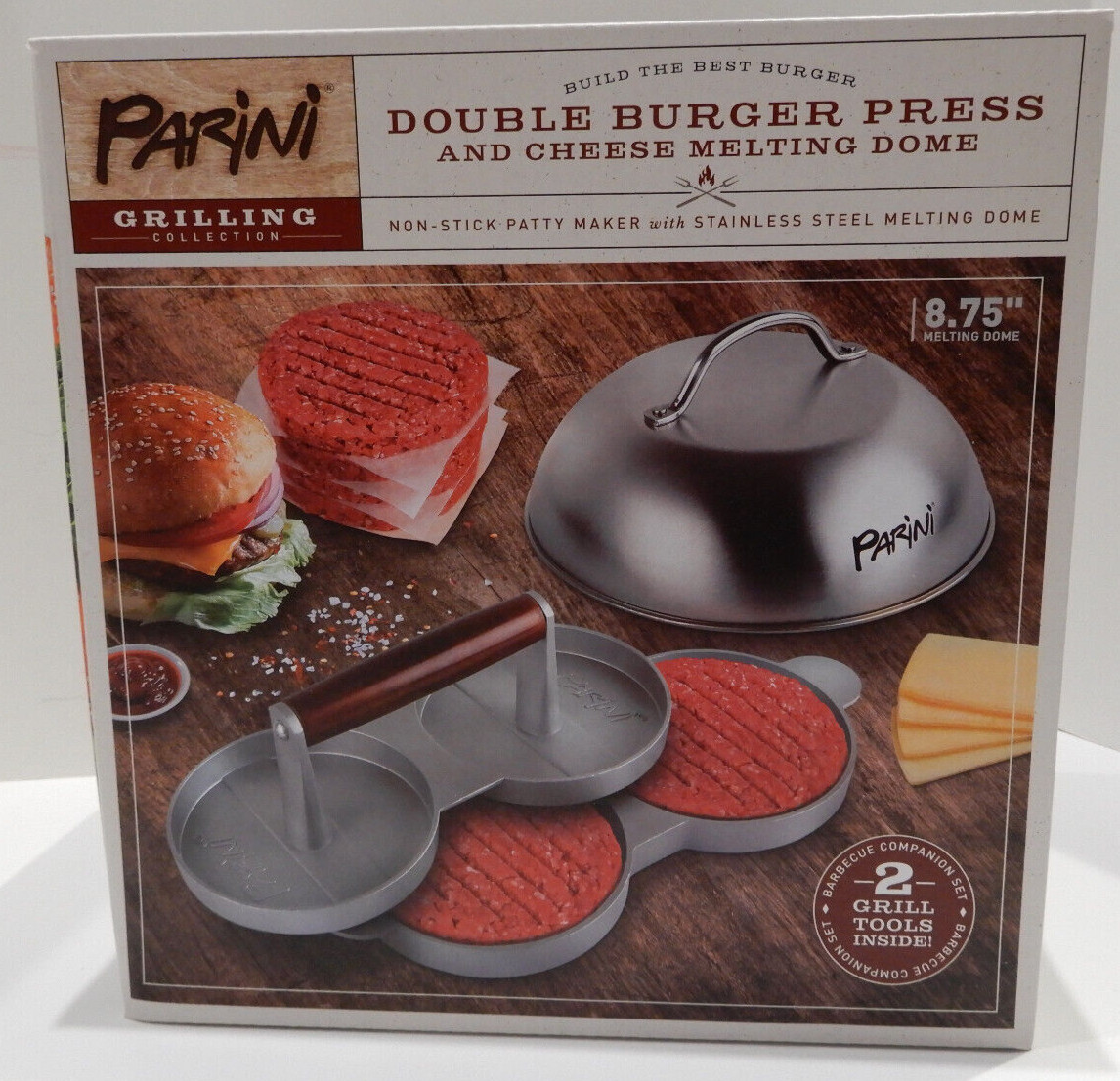 Parini Double Burger Press and Cheese Melting Dome NEW gallery