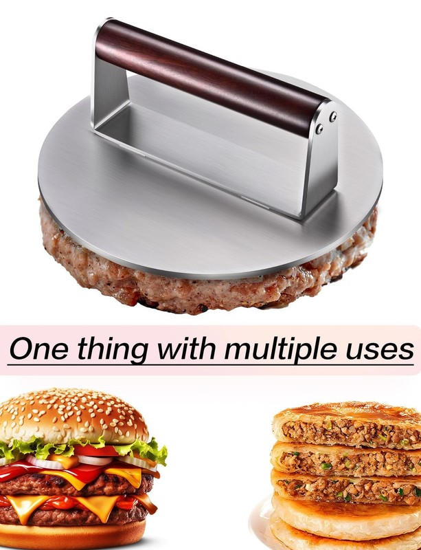 Stainless Steel Burger Press 8.5 in Heavy Duty | Steak Smasher for Grill & BBQ gallery