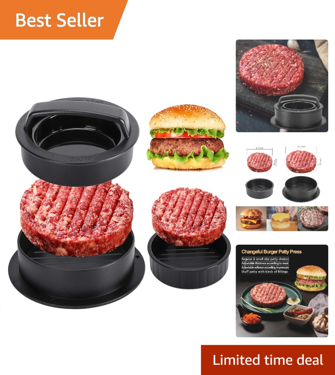 Compact 3-in-1 Burger Press with Easy Clean Feature - Perfect Gift for Grillers gallery